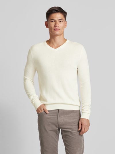 Christian Berg Men Strickpullover mit gerippten Abschlüssen Offwhite Melange 4