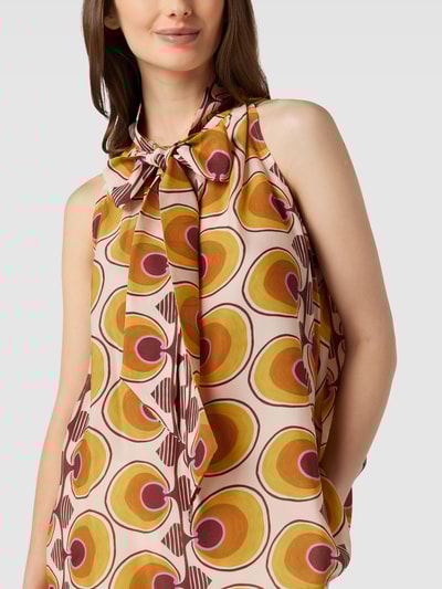 Luisa Cerano Blouseshirt met opstaande kraag en strik om vast te knopen Mosterdgeel - 3