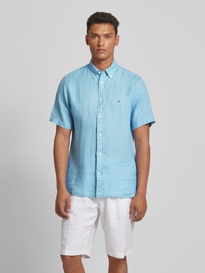 Tommy Hilfiger Regular fit linnen overhemd met button-downkraag Lichtblauw - 4