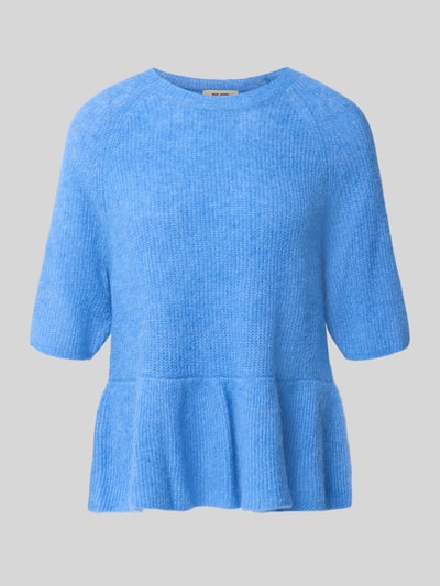 Produktfoto, Strickpullover aus Alpaka-Mix Modell 'Thora' von MOS MOSH, Damen, Alpaka-Mix mit Baumwoll-Anteil, Regular-Fit, Rundhalsausschnitt, Rückenlänge bei Größe S 54 cm, Ärmellänge bei Größe S 42 cm, leuchtend blau, strukturierte Oberfläche