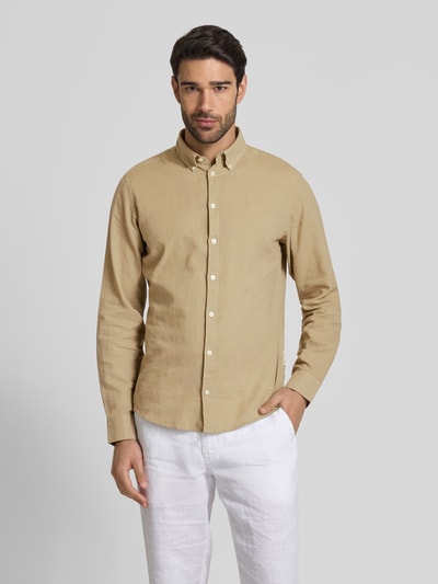 Casual Friday Regular Fit Leinenhemd mit Button-Down-Kragen Modell 'Anton' Hellbraun 4