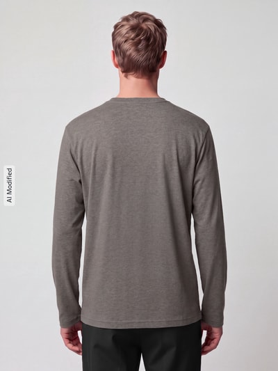 BOSS Green Regular fit shirt met lange mouwen van katoenmix model 'Tee Long' Middenbruin - 5