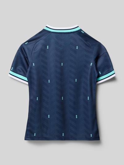 Produktfoto, DFB Heimtrikot Deutschland 2026 von adidas Sportswear in Dunkelblau, Optik: Unifarben, Regular-Fit, Jacquard, Kontraststreifen, Kurzarm, V-Ausschnitt, DFB-Applikation, Logo-Stitching