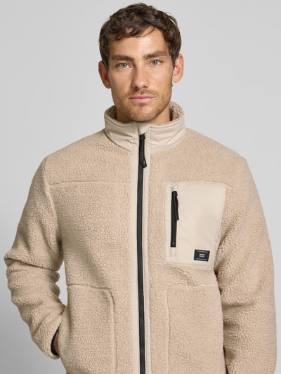 Tom Tailor Denim Regular Fit Teddyfell-Jacke mit Stehkragen Beige 3