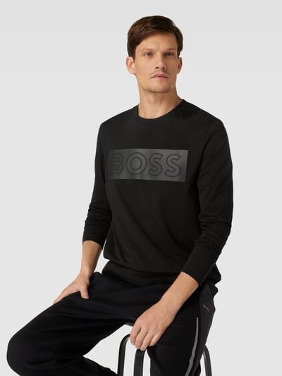 BOSS Green Shirt met lange mouwen en labelprint, model 'Togn' Zwart - 3