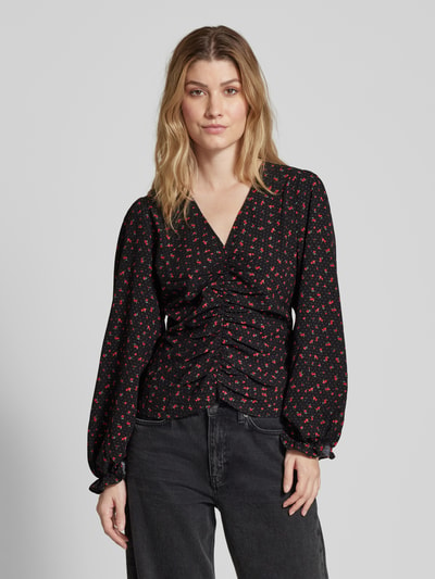 Neo Noir Regular fit blouse met V-hals, model 'Katinka' Zwart - 4