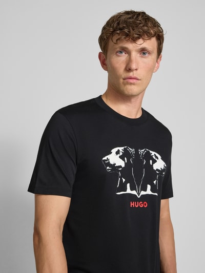 HUGO T-shirt met motief- en labelprint, model 'Dobero' Zwart - 3