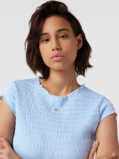 Tommy Jeans Cropped T-Shirt mit Muschelsaum Hellblau 3