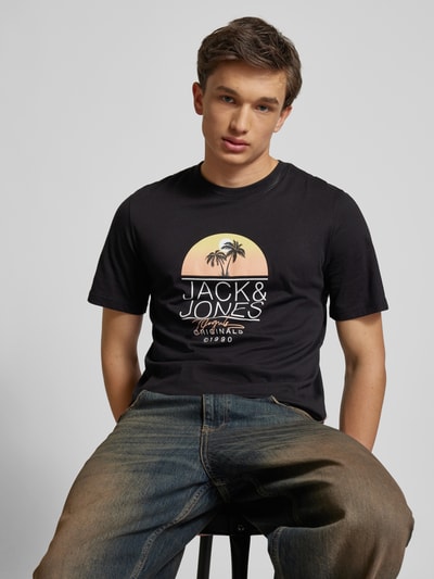 Jack & Jones T-shirt met labelprint, model 'CYRUS' Zwart - 3