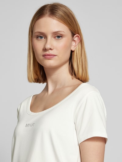 monari T-Shirt mit geripptem U-Ausschnitt Offwhite 3