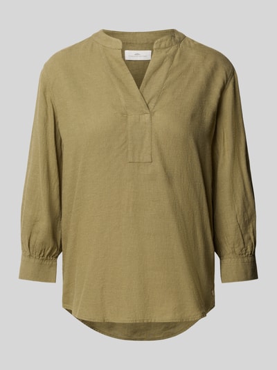 Produktfoto, Blusenshirt aus Leinen-Viskose-Mix von Fynch-Hatton in Oliv, Gerader-Schnitt, Tunikakragen, 3/4-Arm, feine Struktur