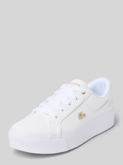 Productfoto, witte sneakers van leermix met goudkleurig logo, platte zool en veters, Sneaker aus Leder-Mix model 'ZIANE' van Lacoste, Dames sneakers