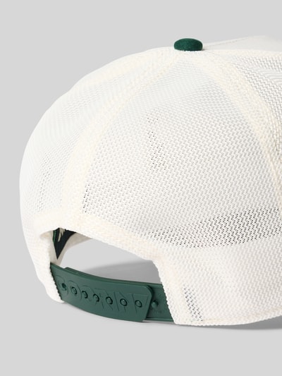 Produktfoto, Trucker Cap mit Motiv-Patch Modell 'Suede Duck' von GOORIN BROS., Herren Trucker Cap, Material-Mix mit Baumwoll-Anteil, verstärkter Schirm, größenverstellbar, Rückansicht, weiße Netzstruktur mit grünem Verschluss