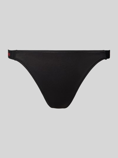 Produktfoto, schwarzer Damen String mit seitlichen Label-Bundeinsätzen, elastischer Bund, Baumwoll-Mix, HUGO ID STRING von HUGO.