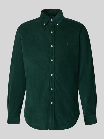 Produktfoto, dunkelgrünes Custom Fit Freizeithemd aus reiner Baumwolle von Polo Ralph Lauren, glatte Knopfleiste, feine Cordstruktur
