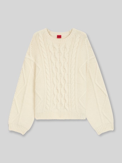 HUGO Oversized Strickpullover mit Zopfmuster Modell 'SAICOS' Offwhite 2