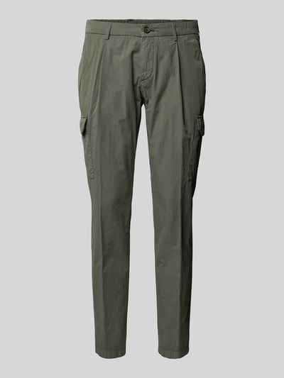 g1920 Tapered fit cargobroek met bandplooien, model 'TRAIANO' Olijfgroen - 2