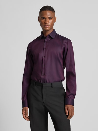 Christian Berg Men Regular Fit Business-Hemd aus reiner Baumwolle mit Kentkragen Aubergine 4