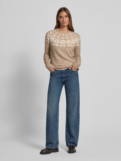 Vero Moda Regular Fit Strickpullover mit Woll-Anteil Modell 'SIMONE' Taupe 1
