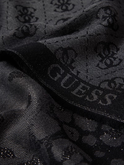 Produktfoto, Schal aus Viskose-Mix Modell 'Jacquard' von GUESS, rechthoekig, jacquardpatroon, logodetail, zwartgrijs, dames, viscosemix, breedte 182 cm, lengte 73 cm