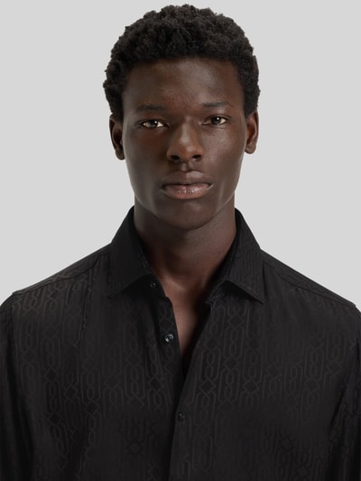 HUGO Slim fit vrijetijdsoverhemd met jacquardmotief, model 'KENNO' Zwart - 3