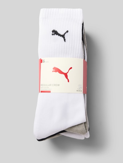 Productfoto, Socken aus katoenmix in set van 6 van PUMA voor Heren, wit, grijs en zwart met fijne ribstructuur
