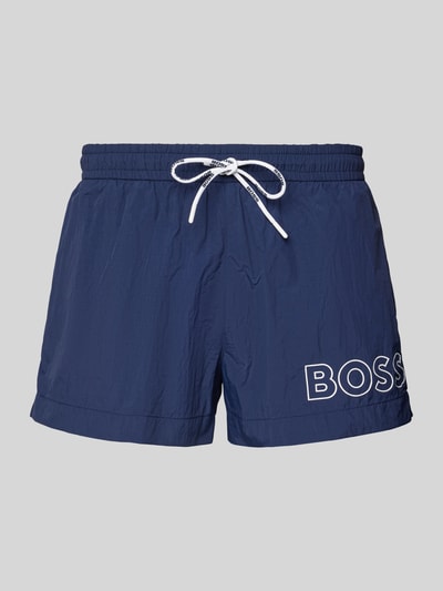 BOSS Relaxed Fit Badeshorts mit Label-Print Modell 'Mooneye' Marine 1