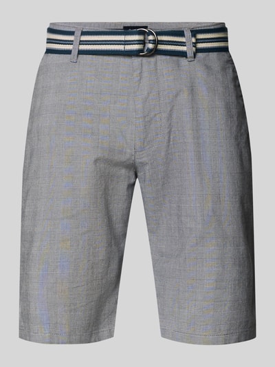 Produktfoto, Bermudas mit französischen Eingrifftaschen und Gürtel von Christian Berg Men aus Baumwoll-Mix mit Stretch-Anteil in Grau, Straight Fit, Knopf-Reißverschluss, sichtbare Struktur, Bundweite 45 cm, Innenbeinlänge 29 cm bei Größe 50.