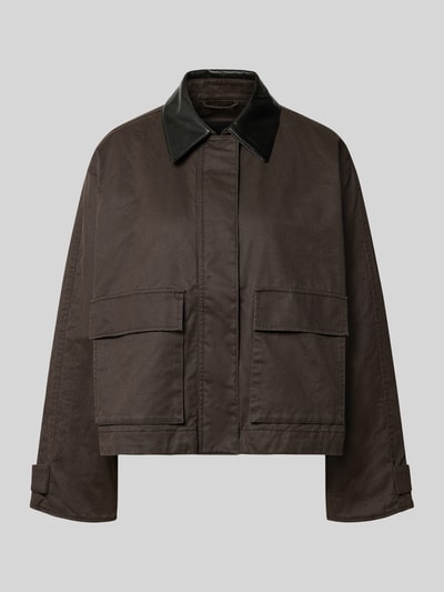 Produktfoto, dunkelbrauner Regular Fit Blouson aus Baumwoll-Mix Modell 'Hamina' von OPUS, strukturierte Oberfläche, Damen Bomberjacke / Blouson