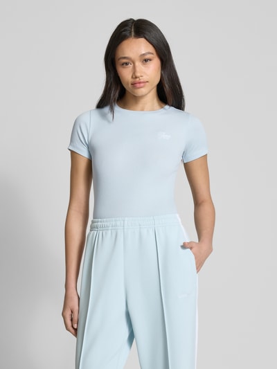 Guess Jeans Slim fit T-shirt in riblook Lichtblauw - 4