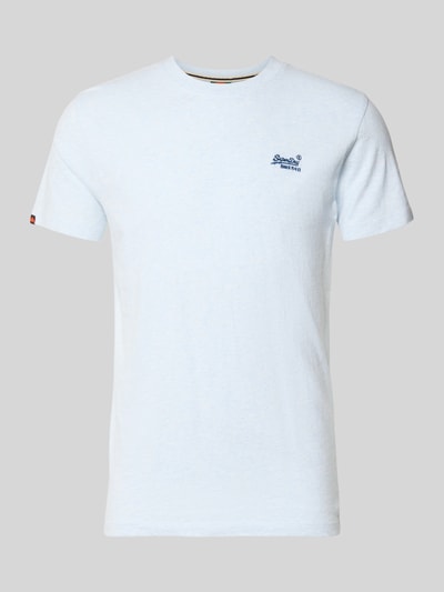 Produktfoto, Regular Fit T-Shirt mit Logo-Stitching von Superdry in Hellblau, reine Baumwolle, Rundhalsausschnitt, glatte Textur