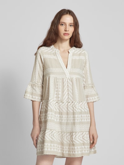 Vero Moda Knielange tuniekjurk met all-over motief, model 'DICTHE' Taupe - 4