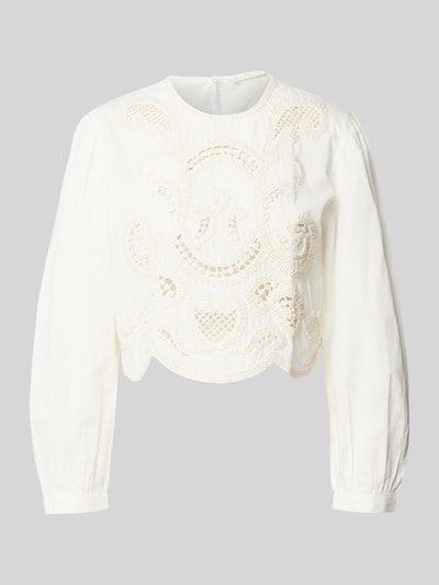 Mango Cropped Blusenshirt mit Lochmuster Offwhite 2