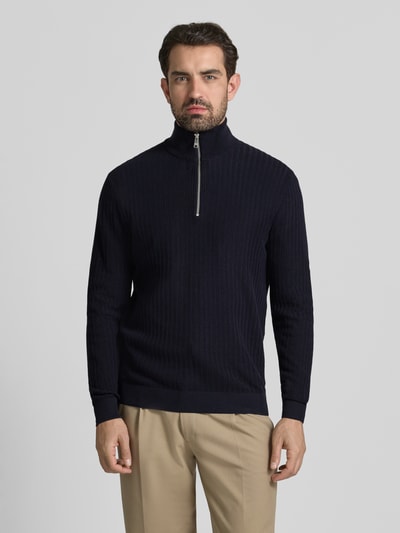 Christian Berg Men Strickpullover mit gerippten Abschlüssen Marine 4