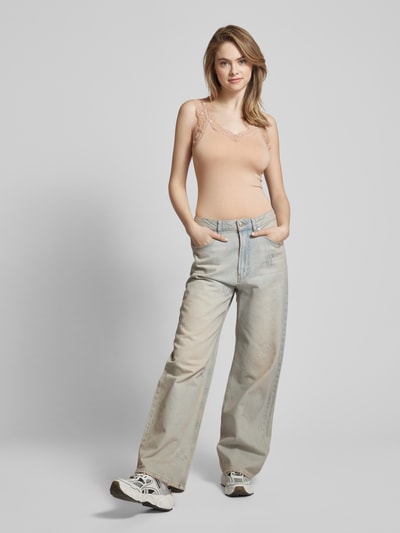 Pieces Top met kant, model 'PCBARBERA' Taupe - 1