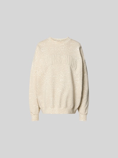 Produktfoto, Oversized Sweatshirt mit Logo-Detail von Anine Bing in Creme mit Allover-Animal-Print aus reiner Baumwolle und elastischen Abschlüssen