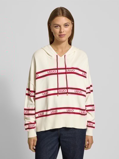 LIU JO SPORT Sweter o kroju relaxed fit z mieszanki wiskozy z wyhaftowanym logo Złamany biały 4
