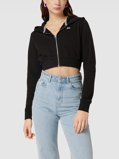 Tommy Jeans Cropped Sweatjacke mit Label-Stitching Schwarz 4