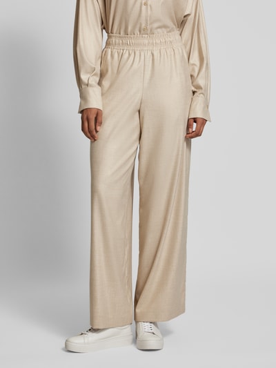 Drykorn Wide leg stoffen broek met elastische band, model 'CEILING' Beige - 4