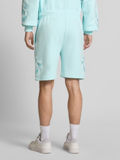 KARL KANI Sweatshorts met logostitching, model 'Paisley' Oceaanblauw - 5