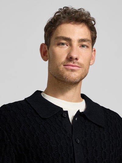 Casual Friday Gebreid jack met ajourpatroon, model 'TOKE' Donkerblauw - 3