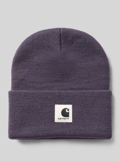 Produktfoto, Beanie mit Label-Patch Modell 'ASHLEY' von Carhartt Work In Progress in Strick-Optik, breiter Umschlag, dunkles Lila
