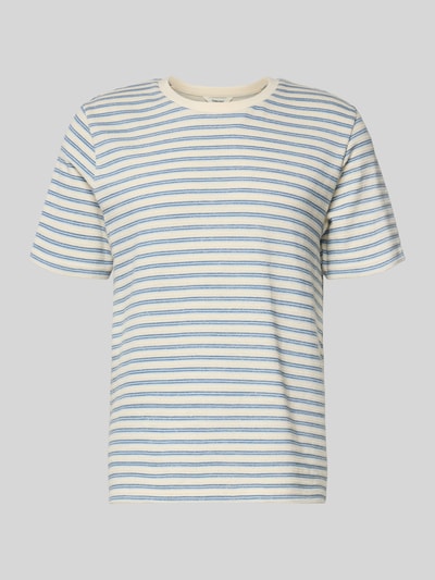 Produktfoto, Regular Fit T-shirt uit katoenmix model 'KEVIN' van SELECTED HOMME, all-over gestreept, fijngebreid, ronde hals, korte mouw, beige-blauw