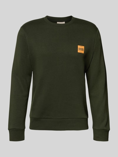 Jack & Jones Sweatshirt met labelprint, model 'BRANDY' Donkergroen - 2