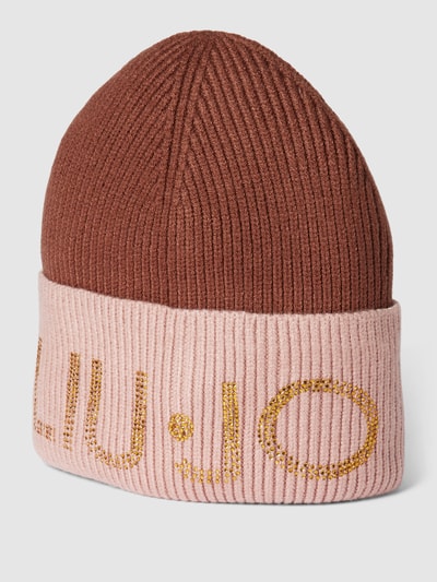 Liu Jo White Czapka beanie z detalem z logo Jasnobrązowy 1