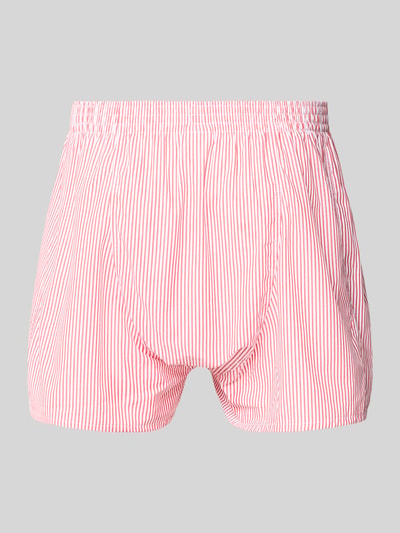 Produktfoto, Boxershorts mit elastischem Bund im 3er-Pack von MCNEAL, reine Baumwolle, Regular-Fit, Label-Detail, rot-weiß gestreift