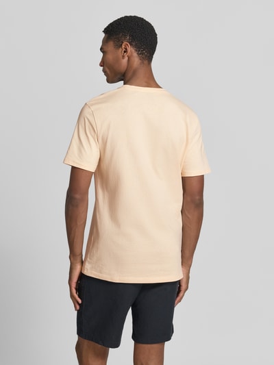 Mężczyznamodel nosi Regular Fit T-Shirt aus reiner Baumwolle Modell 'TALES' von BOSS Orange, efekt: jednolity kolor, krój regular fit, naszywka z logo, okrągły dekolt, rękaw: krótki rękaw, materiał: bawełna, Ganzkörperansicht Rückansicht.