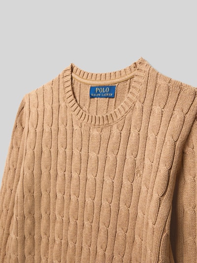 Polo Ralph Lauren Teens Sweter z dzianiny ze ściegiem warkoczowym i okrągłym dekoltem Camel 2