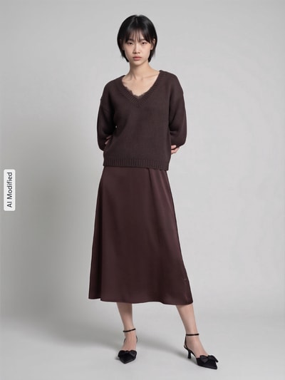 ROBE LÉGÈRE Figurumspielendes Freizeitkleid mit Spitzenbesatz Dunkelbraun 4
