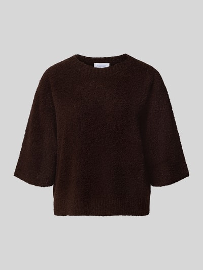 Produktfoto, Oversized Pullover mit woll-Anteil von Rich & Royal, braun, Strick-Optik, Rundhals, 1/2-Arm, lockerer Schnitt, Material-Mix